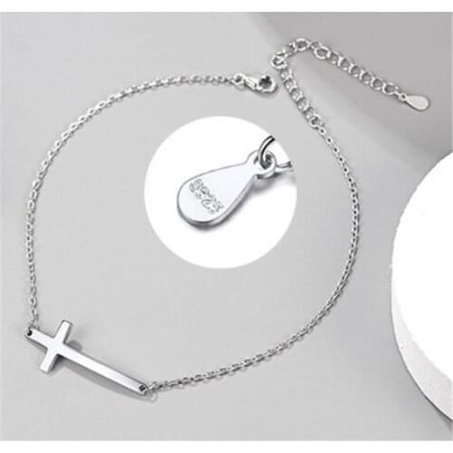 925 Sterling Silver Adjustable Chain Cross Charm Bracelet &Bangle For Women Girls Party Jewelry SL349
