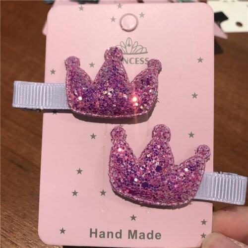 2pcs Hair Accessories Girl Crown Glitter Fabric Colorful Metal Barrette Sequins Hair Clip BB Hairpin Cosplay Princess For Female