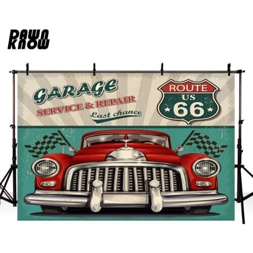 DAWNKNOW Cartoon Car Route66 Photography Background Photocall Customize Baby Children Wedding Backdrop Photo Shoot lv2841