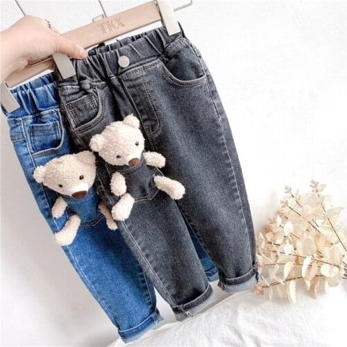 Baby Jeans autumn Baby Cartoon little bear denim trousers Princess Denim Pants fashion Childrens trousers Kids Childrens jeans