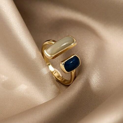 French Retro Romantic Color Matching Drop Glaze Jewelry Party Girls' Luxury Ring Gold Open Rings For Woman