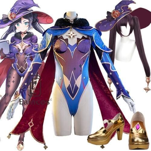 Game Genshin Impact Cosplay Mona Cosplay Costume Shoes Wigs Anime Suit Lovely Halloween Party Carnival Women Outfit Uniforms