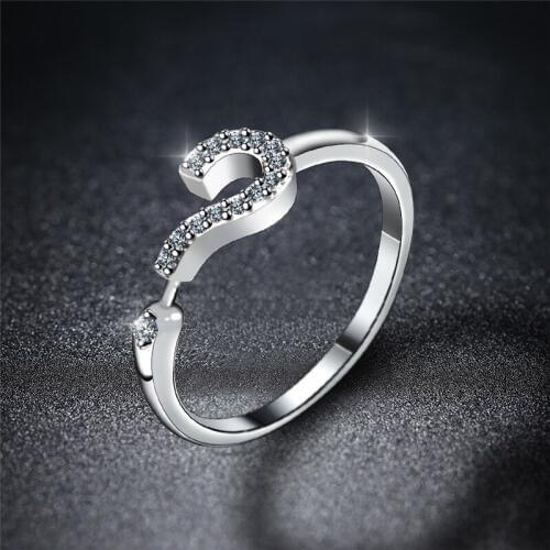 CZ Zircon Crystal Rings For Women Pure Silver Question Mark Finger Ring Bague Femme Anillo Mujer Wedding Bridal Jewelry Gifts