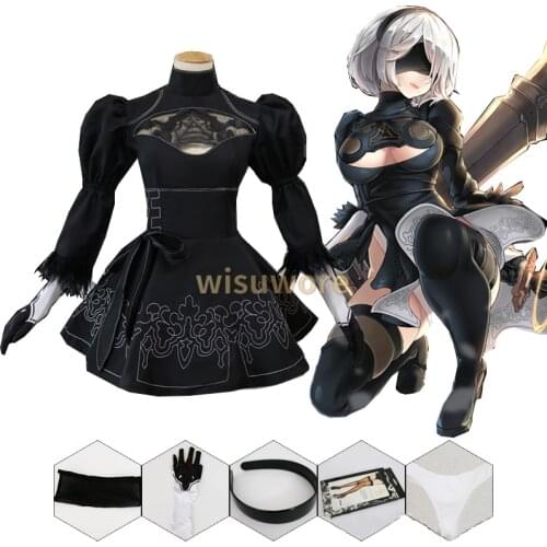 Cosplay Anime Cos Nier Automatas 2B Sister Cosplay Suit Anime Women Cos Costume Set Fancy Halloween Girls Party Black Dress