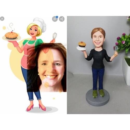 Custom Shaking Head Doll Middle-Aged Housewife Super Chef Mother Bobblehead Figures Handmade DIY Action Hairstyle Costume
