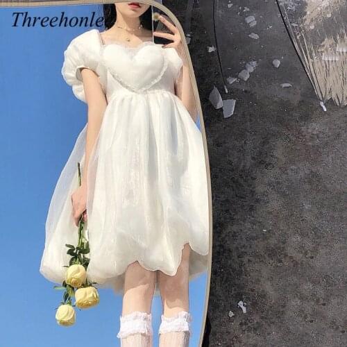 Fashion Korean Kawaii Lolita Dress Women 2021 Summer New Sweet Elegant Princess High Treet Party Cute Lady Dress