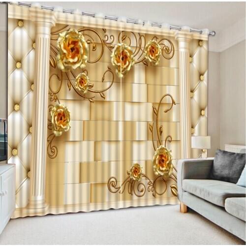 Fashion curtains for home 3d curtains Golden Roman column roses curtains modern curtains for bedroom