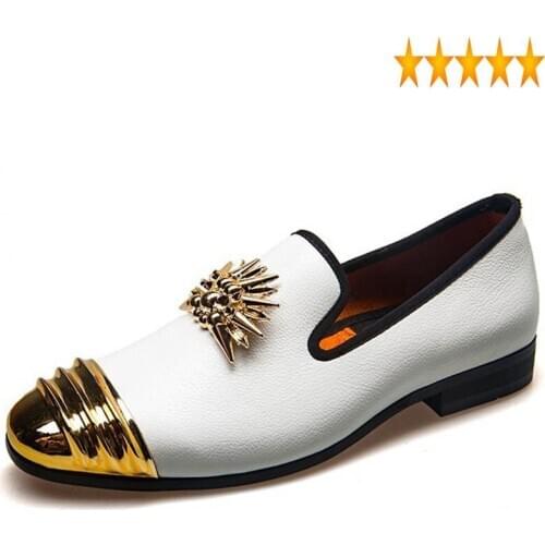 Leather Party Fashion Dress Men Vintage Metal Toe Slip On Loafers Low Cut Footwear Moccasin Gommino Formal Shoes