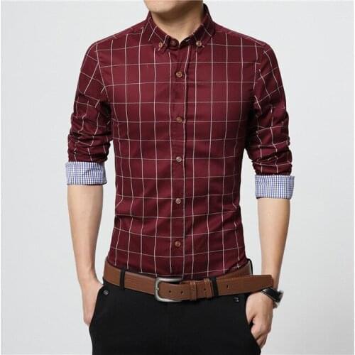 Mens Dress Shirts Lapel Plaid Cotton Single Breasted Long Sleeve Male High Quality Slim Fit Business Casual Plus Size 5XL 2021