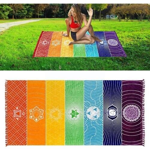 Art Multi Rainbow Mandala Wall Hanging Blanket Tassel Boho Stripe Decor Towel Yoga Suitable Beach Indoor Tapestry Mat