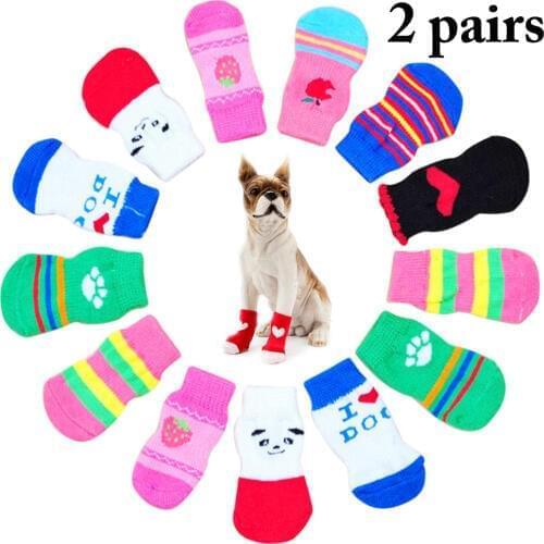 Lovely Pet Fashion Pets Dogs Socks 4Pcs Cute Puppy Dogs Pet Knits Socks Anti Slip Skid Bottom Warm Soft Cotton Socks
