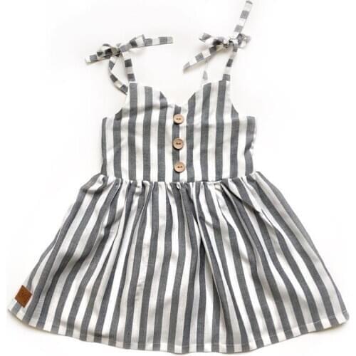 1-6Y Baby Girls Striped Sleeveless Short Mini Dress Girl Tutu Spaghetti Belt Button Knee Length A-Line Dresses