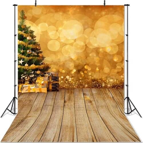 Christmas Photography Background Christmas Tree Gift Golden Bokeh Backdrop Child Party Decoration Props Banner For Photo Studio