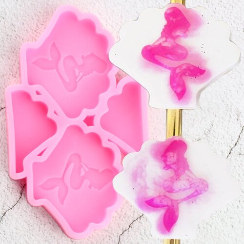 Disney Mermaid Straw Topper Silicone Mold Shell Chocolate Candy Fondant Cake Decorating Tools Craft Keychain Epoxy Resin Moulds