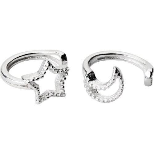 S925 Silver New Star Moon Ear Clip Without Ear Hole Simple Womens Ear Clip Hollow Out Creative Design Personalized Metal Style