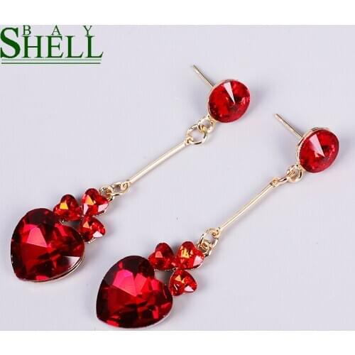 Shell bay fashion heart Crystal Ear Earring Drop Earrings for Women Rhinestone Trendy geometric CZ Earrings Bridal Jewelry Girls