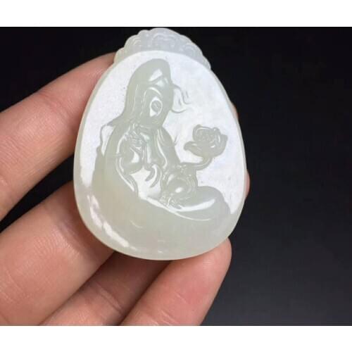 Xinjiang Hetian jade Guanyin pendant side sitting Guanyin pendant jade suet Send certificate