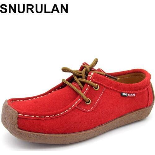 SNURULANSpring / autumn womens vulcanization shoes genuine leather shoes for women hand-stitched suede leather shoes fashion