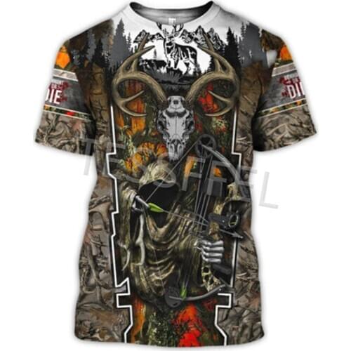 Tessffel Animal Deer Hunting Forest Hunter 3D Printed Camouflage Summer Har ajuku Short Sleeve Casual Top Unisex T-shirt T10