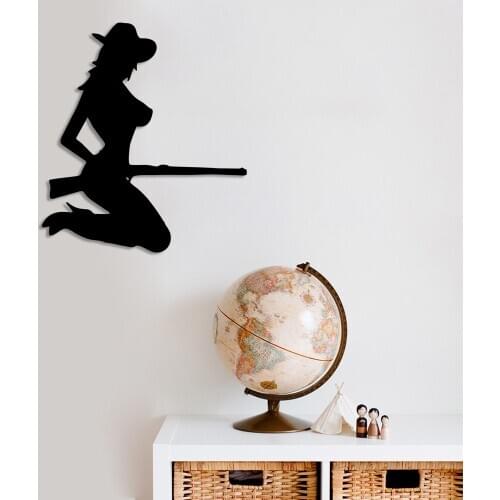 Hunter Woman Slipper with Gun Wall Room Home Accessory Wooden Table 44x50cm