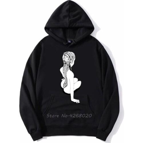 Vintage Junji Ito Anime Creepy Manga Japan Horror Kawaii Cute Girl Hoodie Mens Fleece Hoodies Sweatshirt Hip Hop Hoody Coat