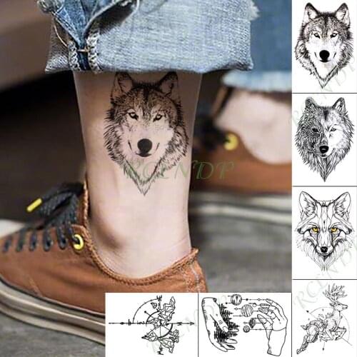Waterproof Temporary Tattoo Sticker Wolf Head Animal Fake Tatto Hand Arm Foot Flash Tatoo for Kid Girl Men Women