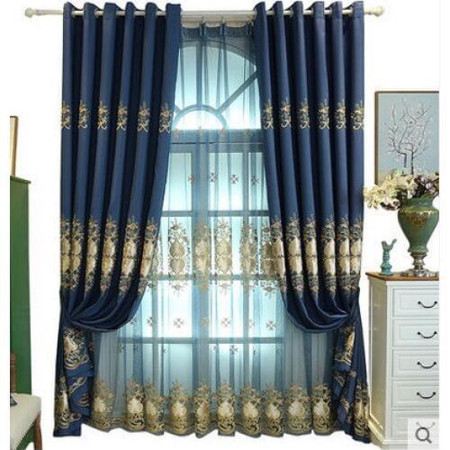 High - quality European - style embroidery velvet linen curtain fabric floating window floor to ceiling windows bedroom bedroom