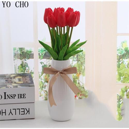 YO CHO 21pcs/lot Tulips Real Touch Latex Flowers PU Mothers Day Presents Church Decor Wedding Home Accessories Decoration