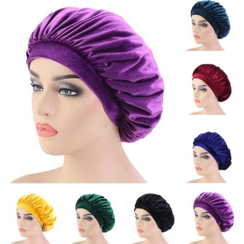 Women Velvet Nightcap Turban Wide Sleeping Cap Hair Loss Caps Chemo Hats Beanie Elastic Band Har Care Headwear Bonnet Headscarf