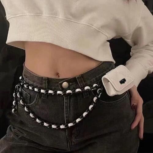 Women Fashion Ins Celebrity Chain Earphone Waist Pack Ladies Casual Mini Messenger Shoulder Bags Street Hip Hop Purse Pouch
