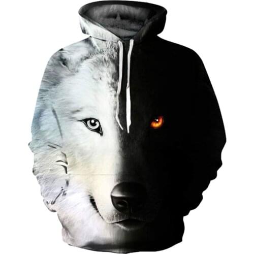 Mens Hoodies Sweatshirt Funny 3D Black White Wolf Printed Hoodie Men Women Pullovers Hooded Hoody Tracksuits Tops