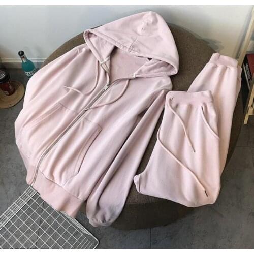 Women Tracksuits Autumn Winter Thin Section Solid Sets Zipper 2 Pieces Set Casual Long Sleeve Hooded Sweatshirt Outfit