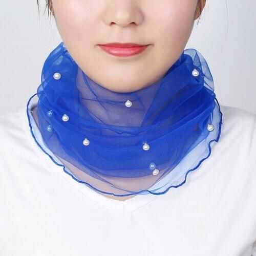 HanXi Soft Pearl Chiffon Mesh Ring Scarf Women Summer Elastic Scarf Headband Luxury Fairy Fake Collar for Lady
