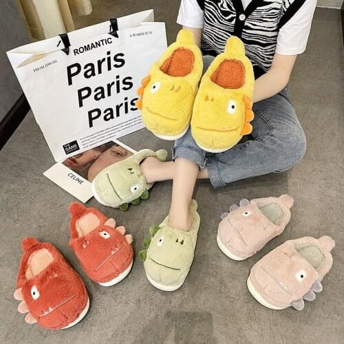 Winter Slippers Women Fluffy Warm Soft Plush Cotton Dinosaur Cute Slippers Non-Slip Floor Indoor Home Fashion Sapatos Femininos