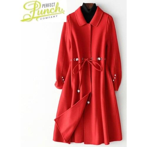 100% 2021 Female Red Spring Autumn Long Coat Women Korean Wool Jacket coats Manteau Femme HQ19-YX19621C KJ5757