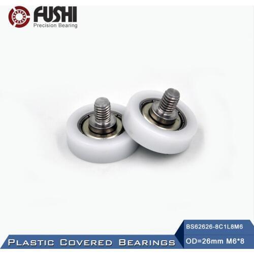 626ZZ Screw Pulley Bearing OD 26 mm M6*8 ( 2 PCS ) Doors and Windows Roller Mute Wheel POM 626 Plastic Covered Bearings