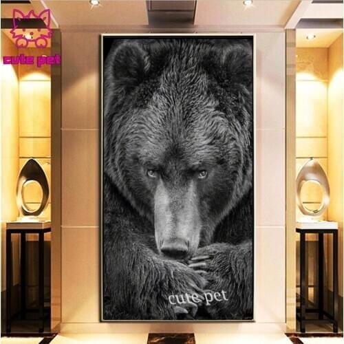 Diamond Painting Full Square/Round Diamond Black bear Pattern Embroidery Cross Stitch black white animal 5D Rhinestone big size