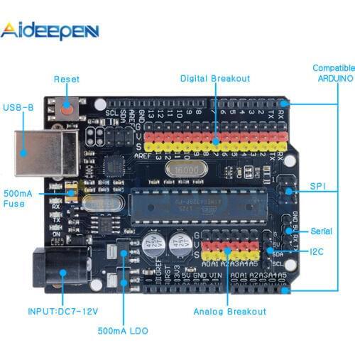 For Arduino UNO R3 Plus Sensor I/O Atmega328P Atmega16U2 Expansion Multifunctional Microcontroller Development Board SPI IIC One