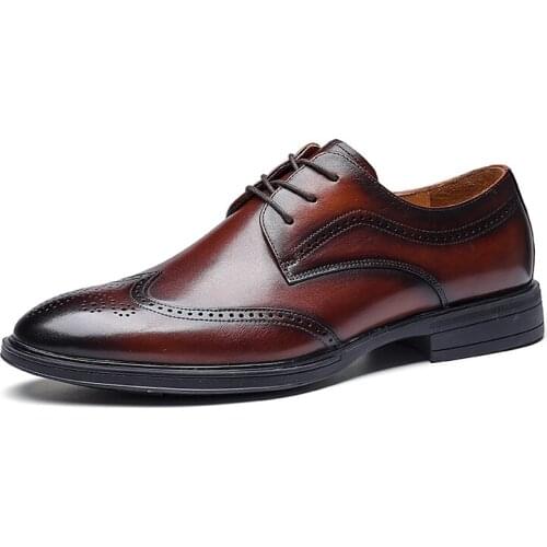 2021Mens Dress shoes Derbies Style Genuine Leather Low Heel Rubber Spring Fall Brogue Popular Gentry Anglo-America