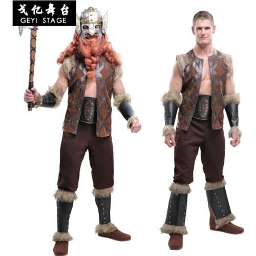 Halloween Costume Nordic Aboriginal Cosplay Costume Adult Male Viking Savage Clothing Costume Carnival Costumes for Men Fancy