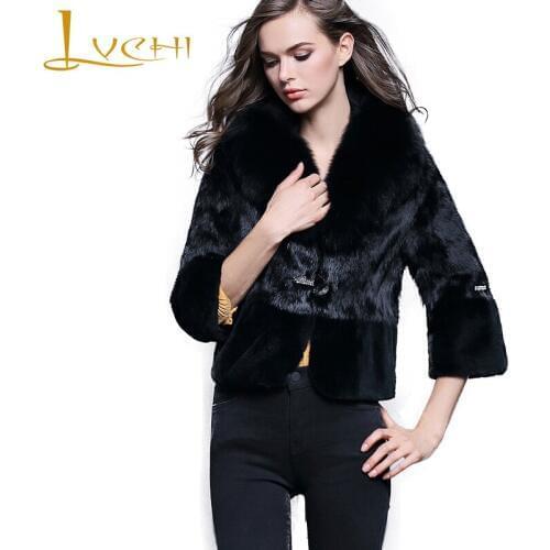 LVCHI Winter 2019 Real Natural Rex Rabbit Fur Coat Womens Loss Causal Office Lady Nine Quarter Slim Short Rex Rabbit Fur Coats