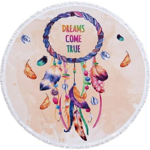 No Sand Beach Towel Blue Pink Red Dream Catcher Colorful Printed Round Quick Drying Microfiber Comfort Bath Swimming Towel