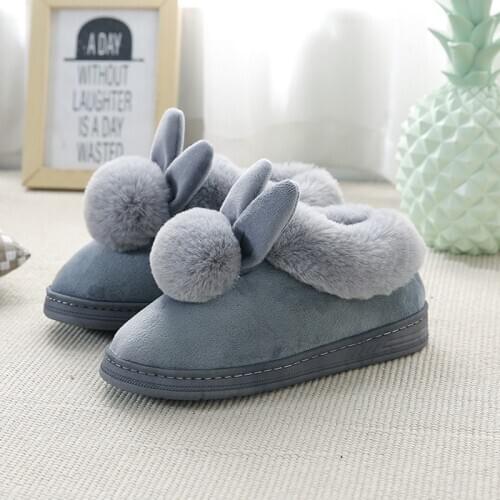 Autumn Winter Cotton Slippers Fur Rabbit Home Warm Thick Bottom Indoor Cotton Shoes Womens Slippers Cute Fluffy Cat Slippers