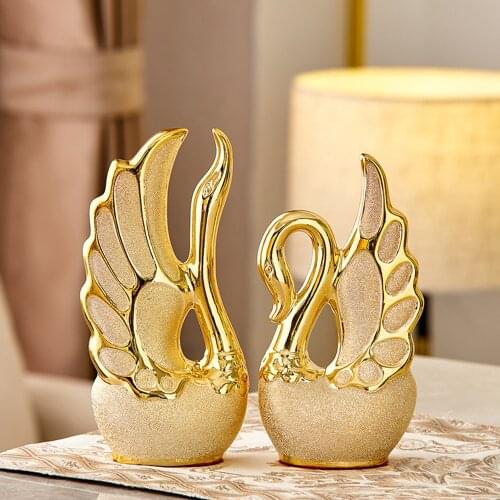 Home Decoration Accessories Swan Ceramic Ornaments Wedding Decoration Statues Sculpture Modern Art Home Living Room Decoration