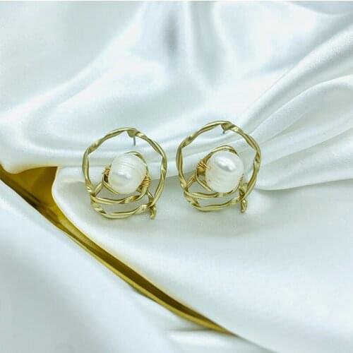 JOUVAL Vinatge Stud Earrings For Women Girl Fashion Geometry Simulation Pearl Brincos Female Gift Party Korean Jewelry