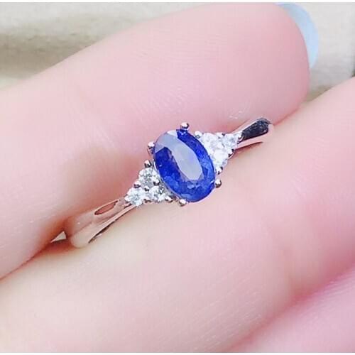 Natural real blue sapphire ring Per jewelry 925 sterling silver 4*6mm 0.6ct gemstone Fine jewelry J2128015