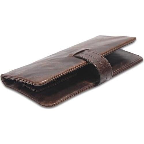 100% Genuine Cowhide Leather Portomonee Vintage Walet Male Wallet Men Long Clutch with Coin Purse Pocket Rfid