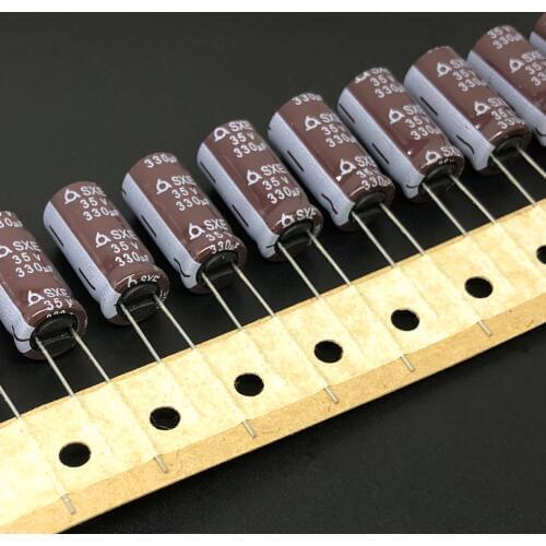 10pcs100pcs 330uF 35V SamYoung SXE Series 10x20mm Low Impedance 35V330uF Motherboard Electrolytic Capacitor
