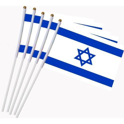 14x21cm 5pcs Small flag of Israel hand waving flags with Plastic Flagpoles Activity parade Sports Home Decoration NN014