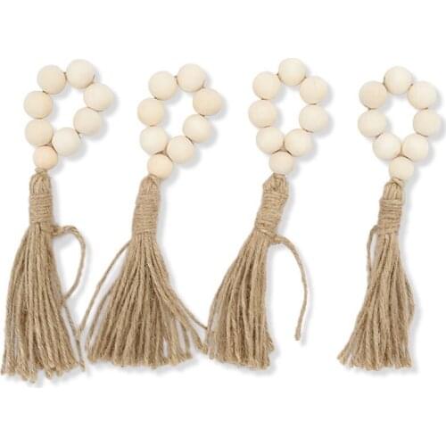 16Pcs Wood Bead Napkin Rings with Tassels,Wood Beads Garland for Rustic Farmhouse Wall Hanging/Weddings/Home Decor